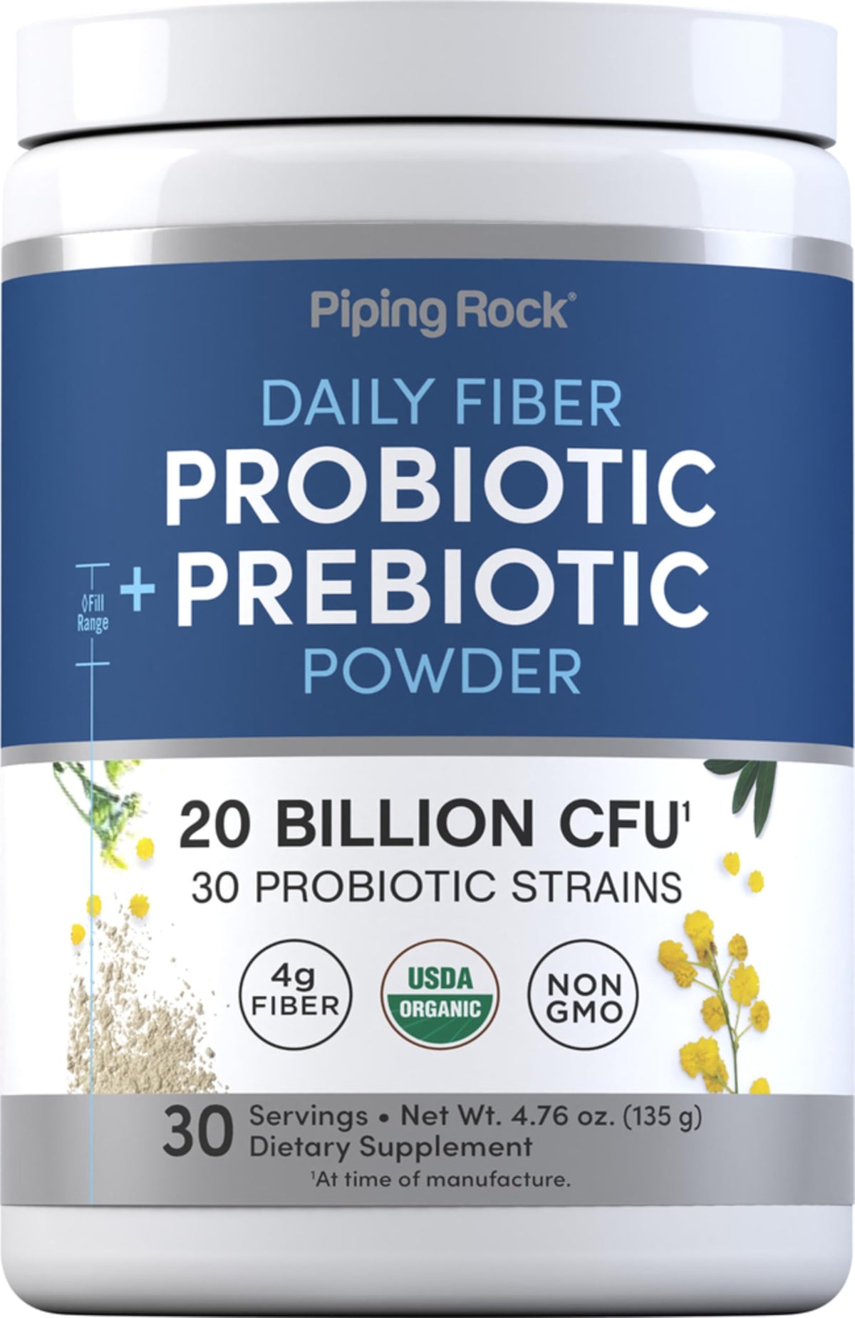 Piping Rock Poudre Probiotique et Prébiotique 191g vue avant