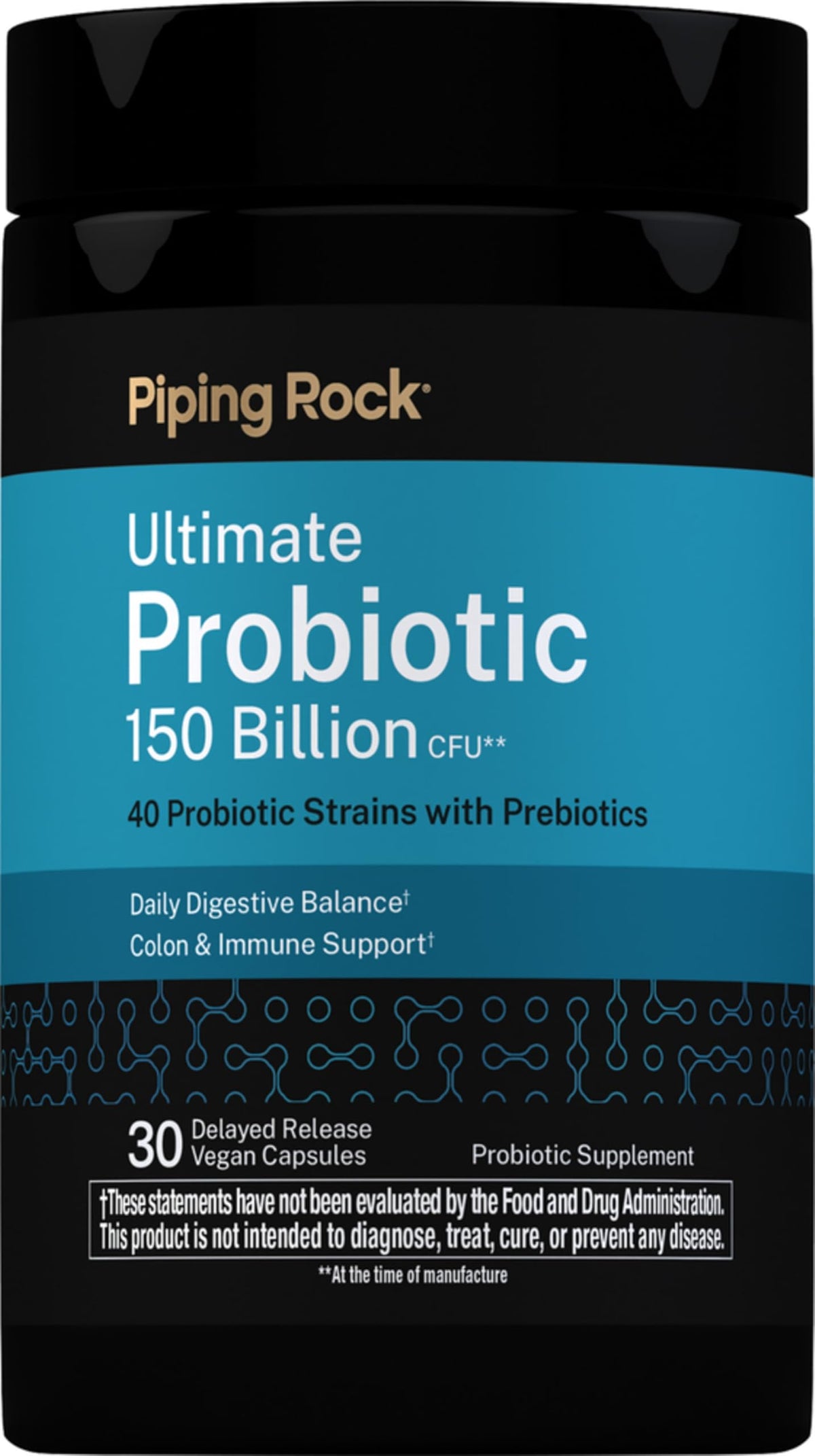 Piping Rock Probiotique 150 Milliards CFU 30 Capsules, vue de face