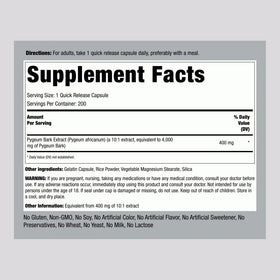Piping Rock Pygeum 200 Capsules Extrait Concentré emballage