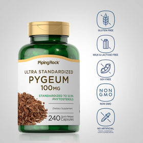 Piping Rock Pygeum 240 capsules affichées sur une table