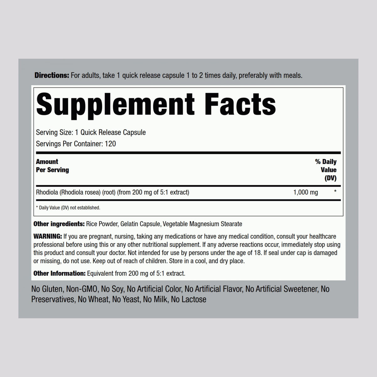 Piping Rock Rhodiola Rosea capsules ouvertes sur une table