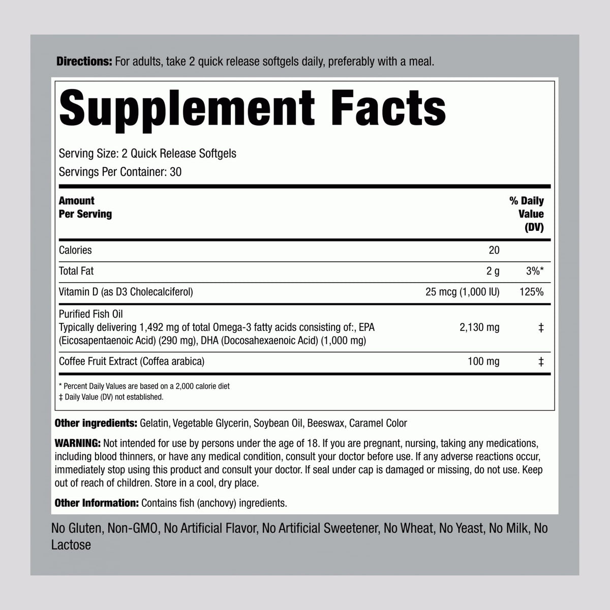 Piping Rock Ultra Omega 3 + D3 60 capsules packaging