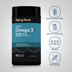 Piping Rock Ultra Omega 3 + D3 label with nutritional information