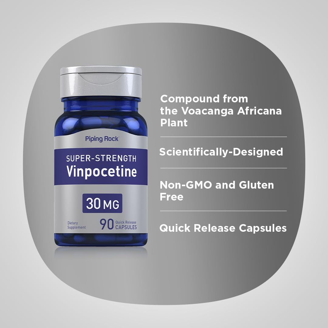 Piping Rock Vinpocétine 30mg capsules sur une table