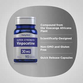 Piping Rock Vinpocétine 30mg capsules sur une table
