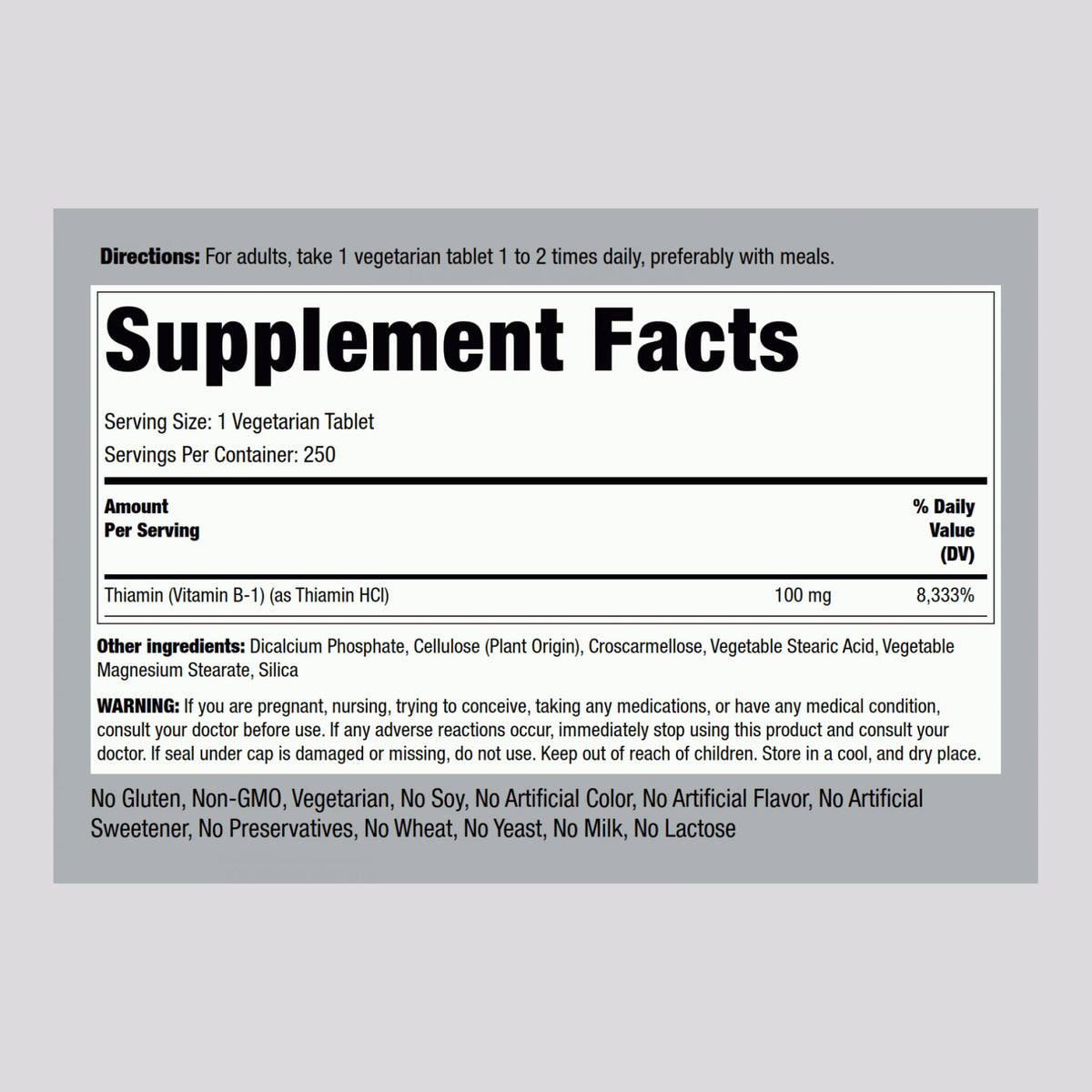 Piping Rock Vitamine B1 100mg comprimés arrière