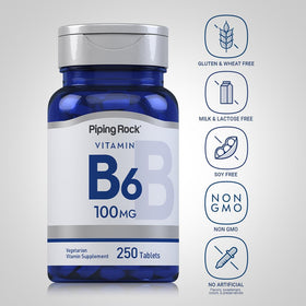 Piping Rock Vitamine B6 100mg comprimés sur une table