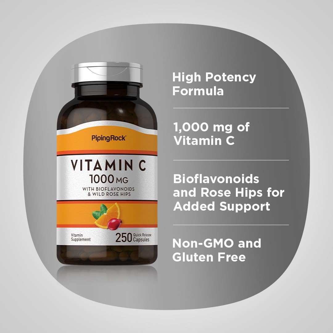 Piping Rock Vitamine C 1000mg 250 Capsules avec cynorrhodons