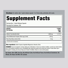 Piping Rock Vitamine C 1000mg 250 Capsules côté