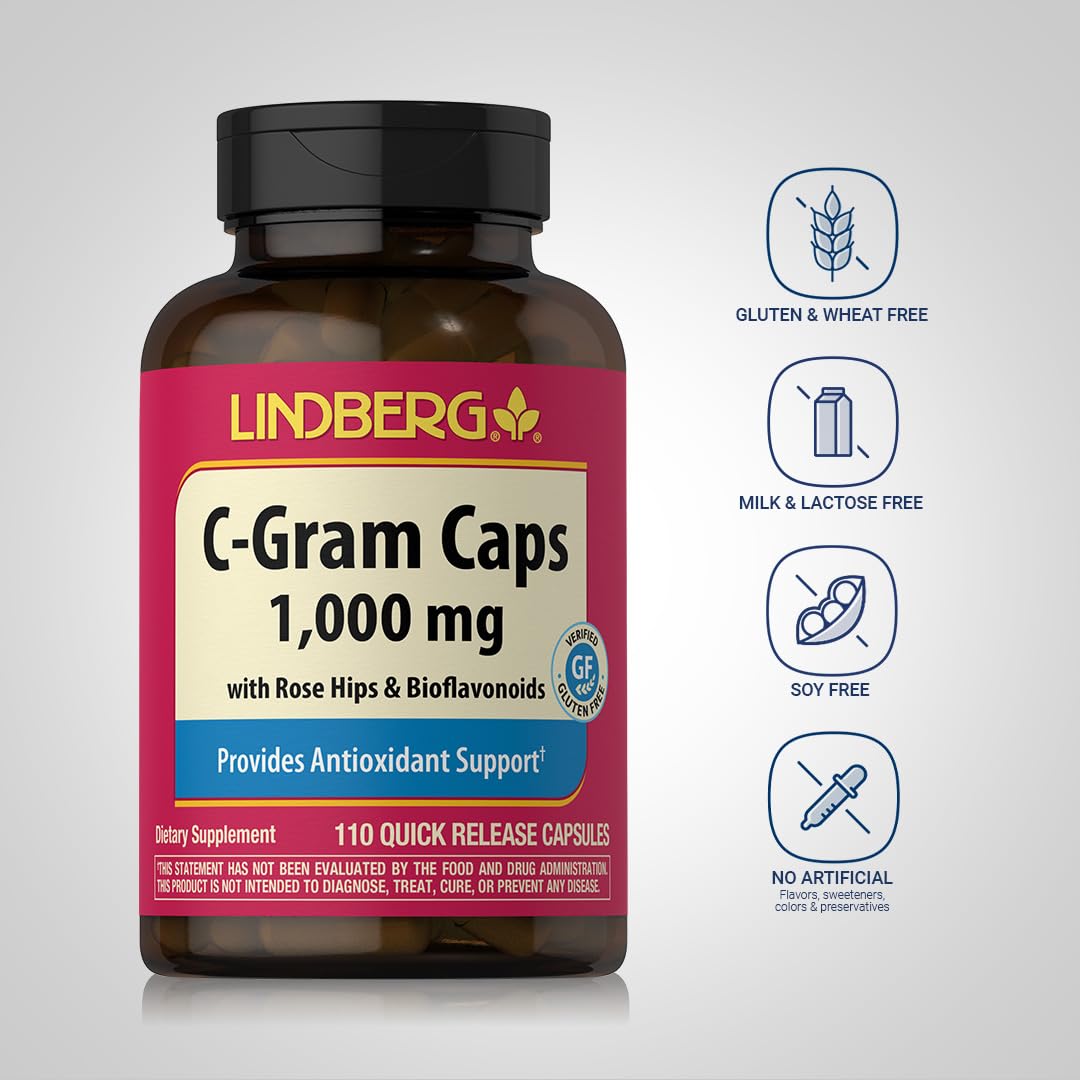 Piping Rock Vitamine C 1000mg capsules sur une table