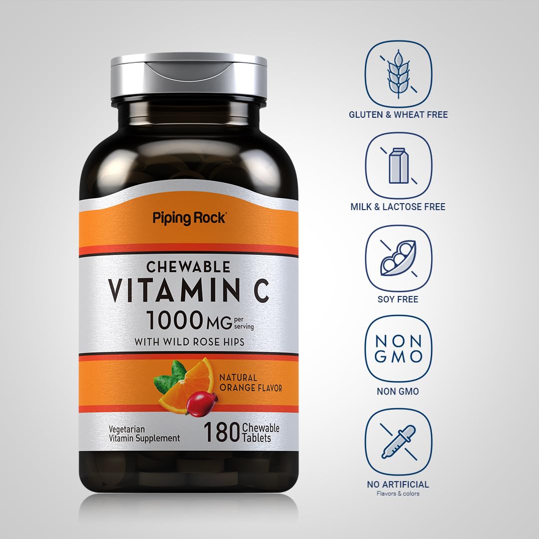 Piping Rock Vitamine C 1000mg comprimés à mâcher, côté de l'emballage