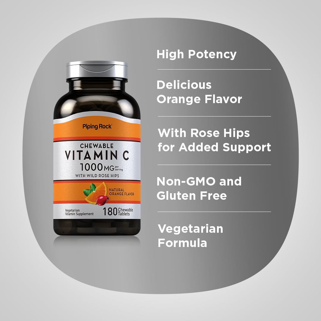 Piping Rock Vitamine C 1000mg comprimés à mâcher, vue de haut