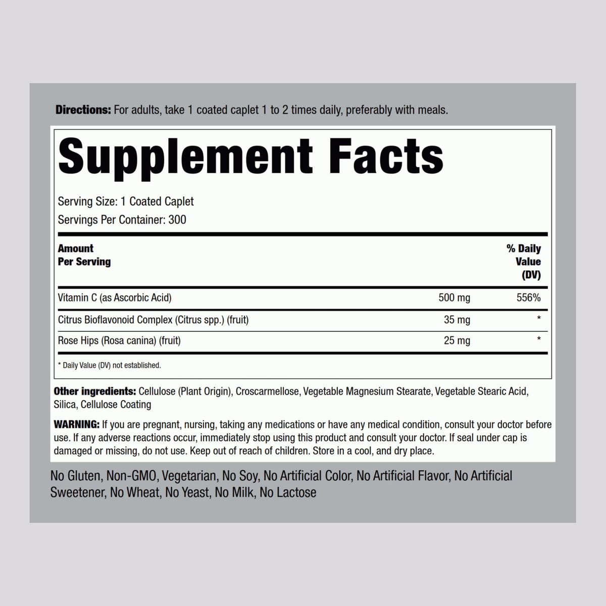 Piping Rock Vitamine C 500mg détails de la boîte