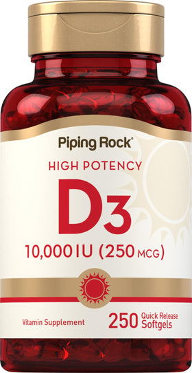 Piping Rock Vitamine D3 10 000 UI 250 gélules vue avant