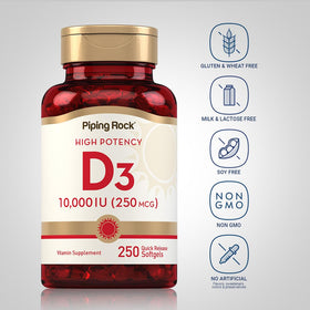 Piping Rock Vitamine D3 10 000 UI gélules avec étiquette