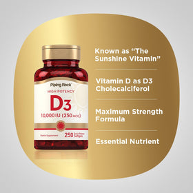 Piping Rock Vitamine D3 10 000 UI gélules côté
