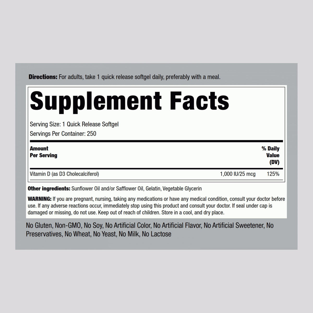 Piping Rock Vitamine D3 1000 IU emballage
