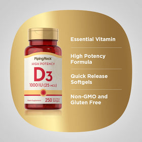 Piping Rock Vitamine D3 1000 IU gélules molles avec une main