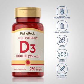 Piping Rock Vitamine D3 gélules molles sur une table