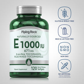 Piping Rock Vitamine E 1000 UI gélules softgel sur fond blanc