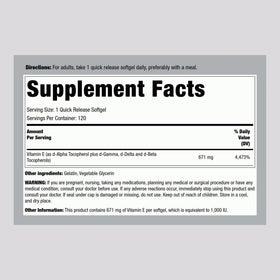 Piping Rock Vitamine E 1000 UI gélules softgel vue arrière