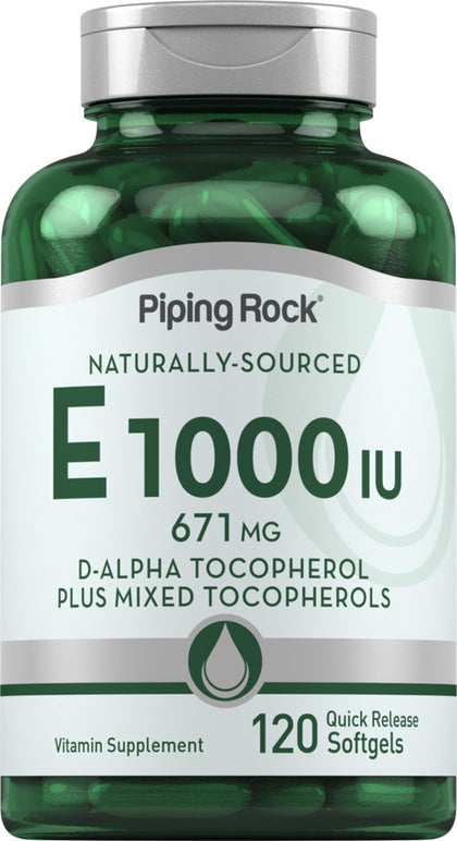 Piping Rock Vitamine E 1000 UI gélules softgel vue de face