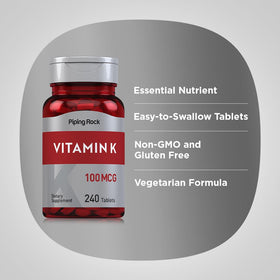 Piping Rock Vitamine K1 100 mcg 240 comprimés ouverture du flacon