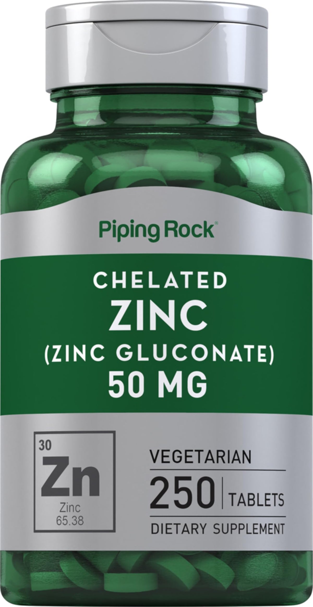 Piping Rock Zinc 50mg 250 comprimés végétariens chélatés vue de face