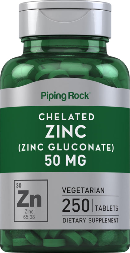 Piping Rock Zinc 50mg 250 comprimés végétariens chélatés vue de face