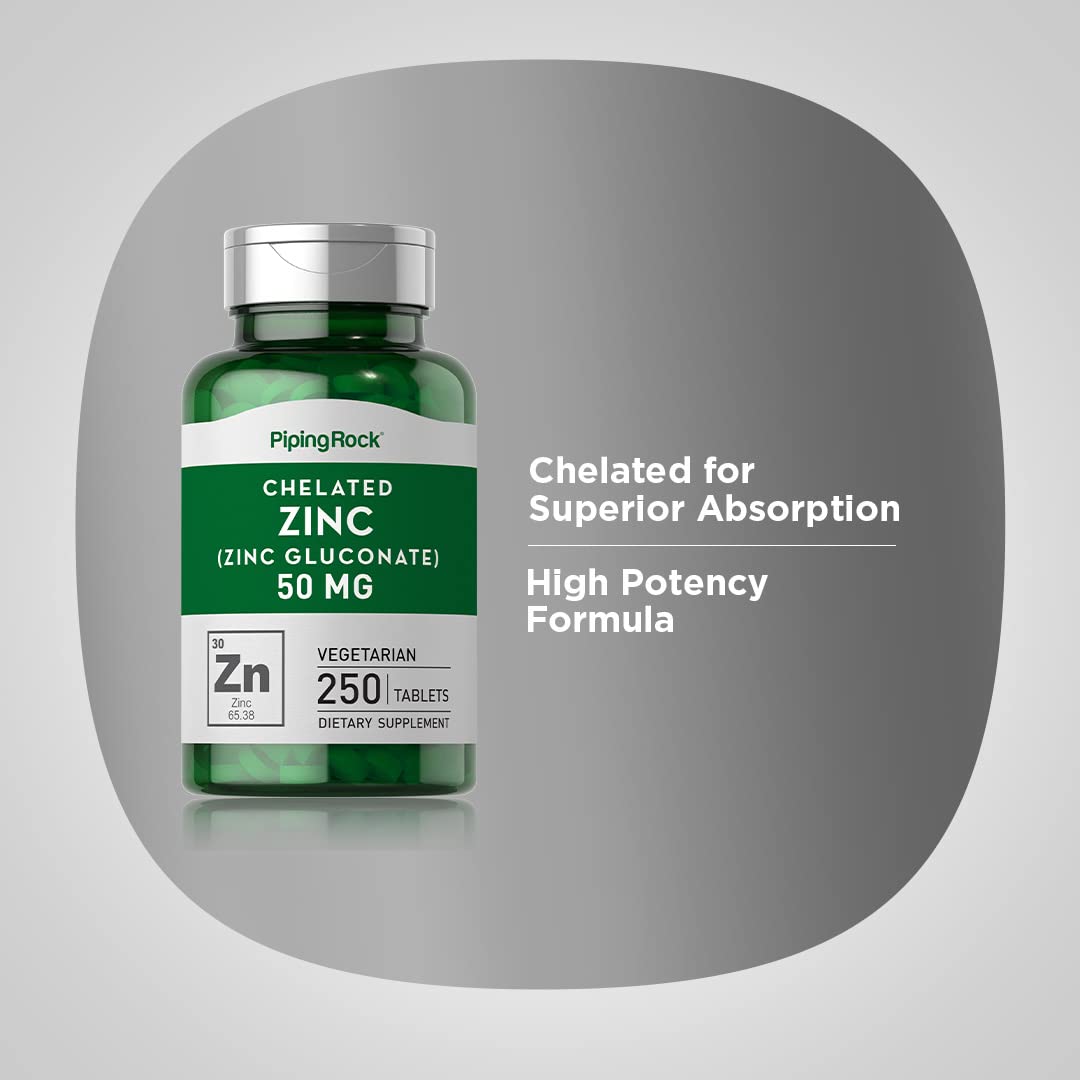Piping Rock Zinc 50mg sur une table avec des plantes