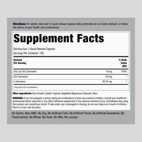 Piping Rock Zinc Carnosine 150 capsules avec étiquette