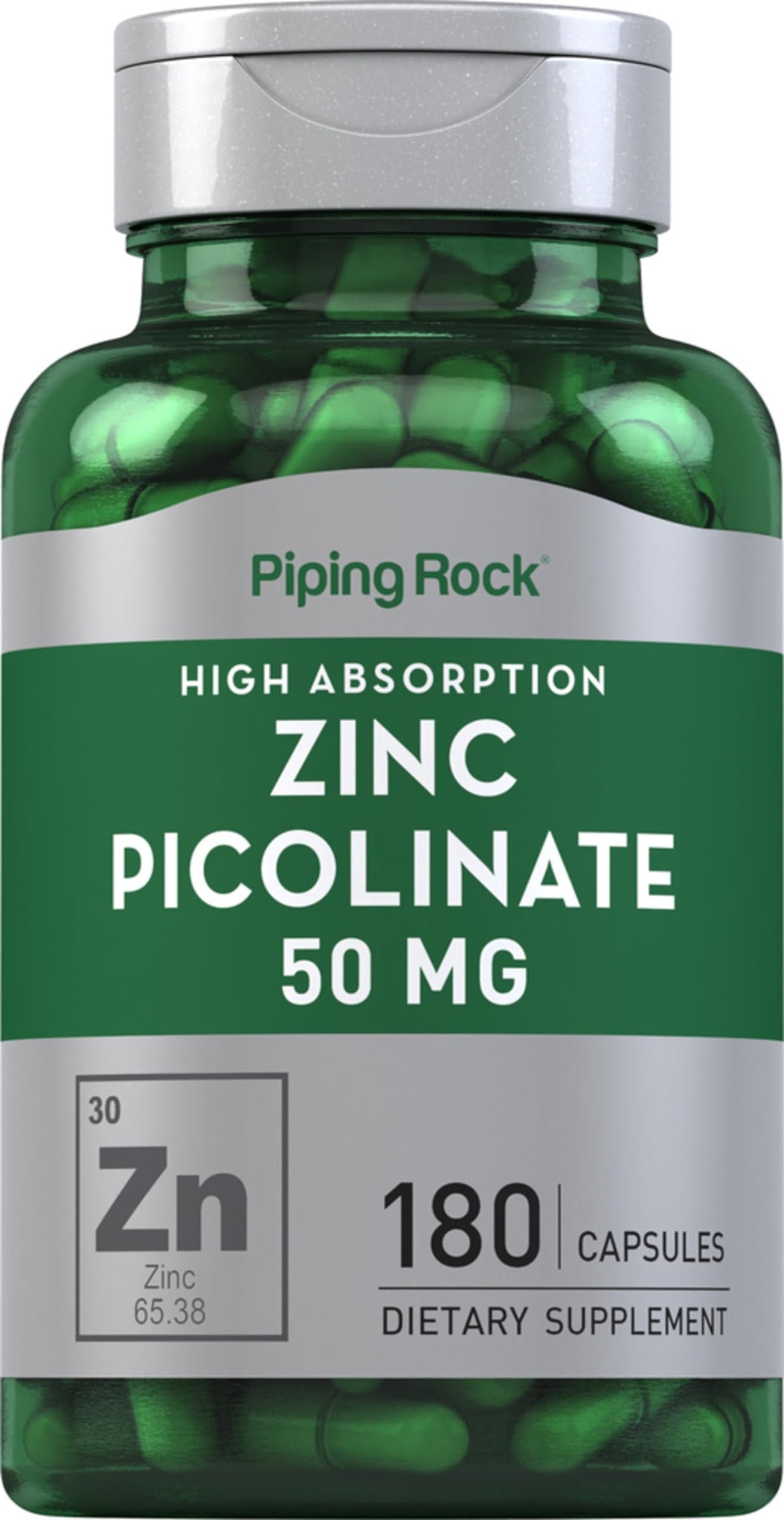 Piping Rock Zinc Picolinate 50 mg 180 capsules vue de face