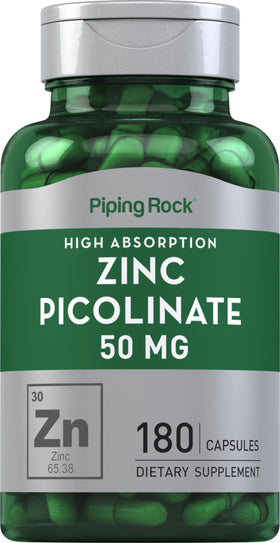 Piping Rock Zinc Picolinate 50 mg 180 capsules vue de face