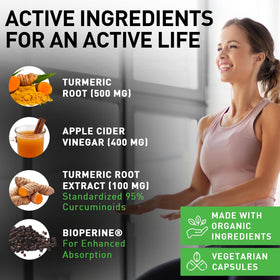 PIUS NATURE Capsules de Curcuma, Gingembre et Vinaigre de Pomme montrant les ingrédients