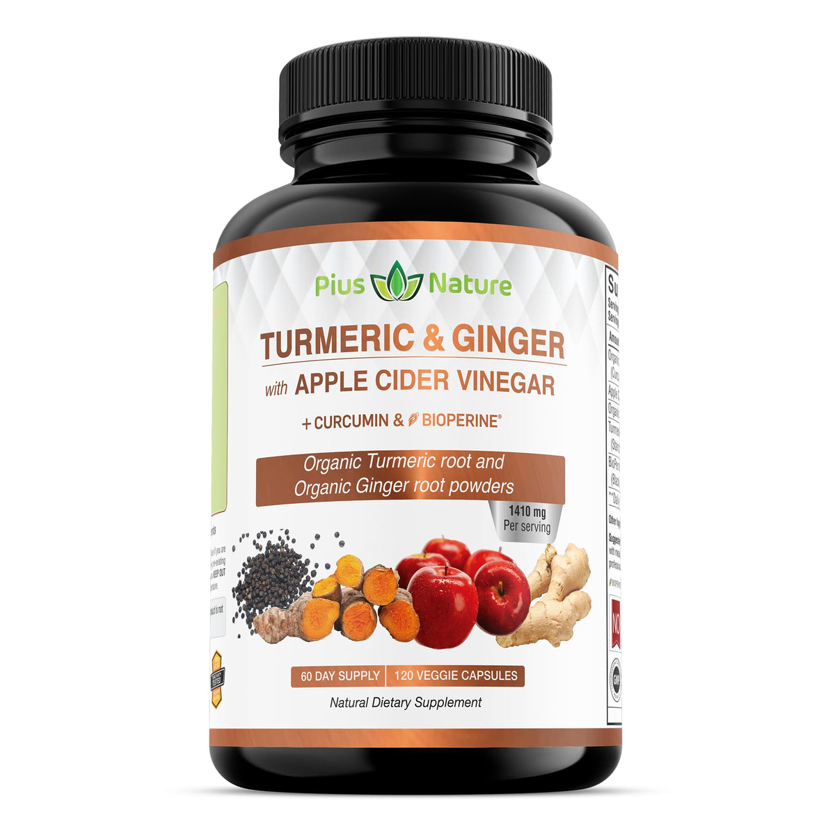 PIUS NATURE Capsules de Curcuma, Gingembre et Vinaigre de Pomme vue de face