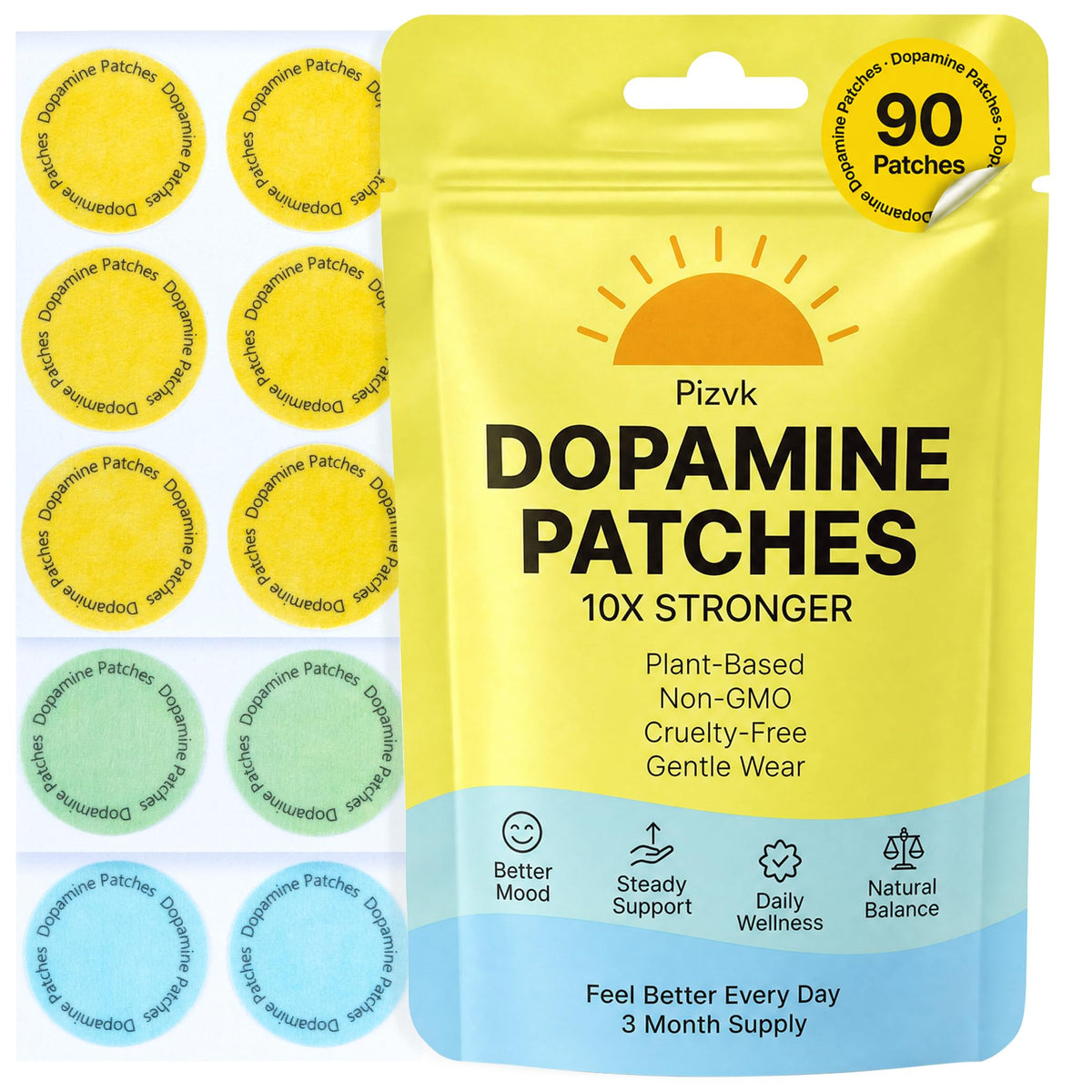 Pizvk Patch de Dopamine Extra Fort vue avant avec emballage