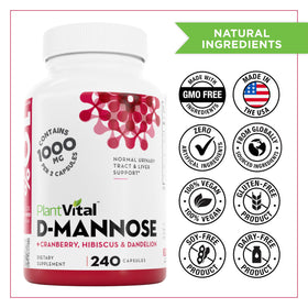 Plan rapproché des capsules D-Mannose Plantvital montrant la texture