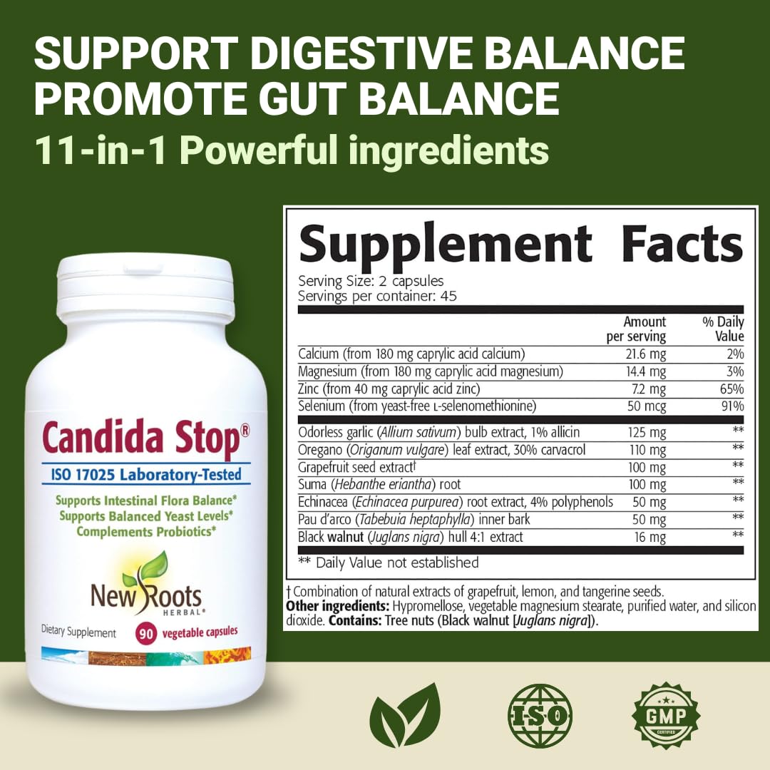 Plan rapproché des capsules de Candida Stop sur une surface