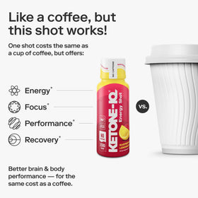 Plan rapproché du shot Ketone-IQ sans caféine, mettant en avant la texture