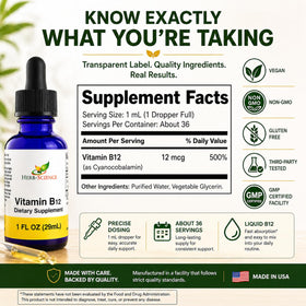 Plan rapproché sur la formule liquide de Vitamine B12 Herb-Science