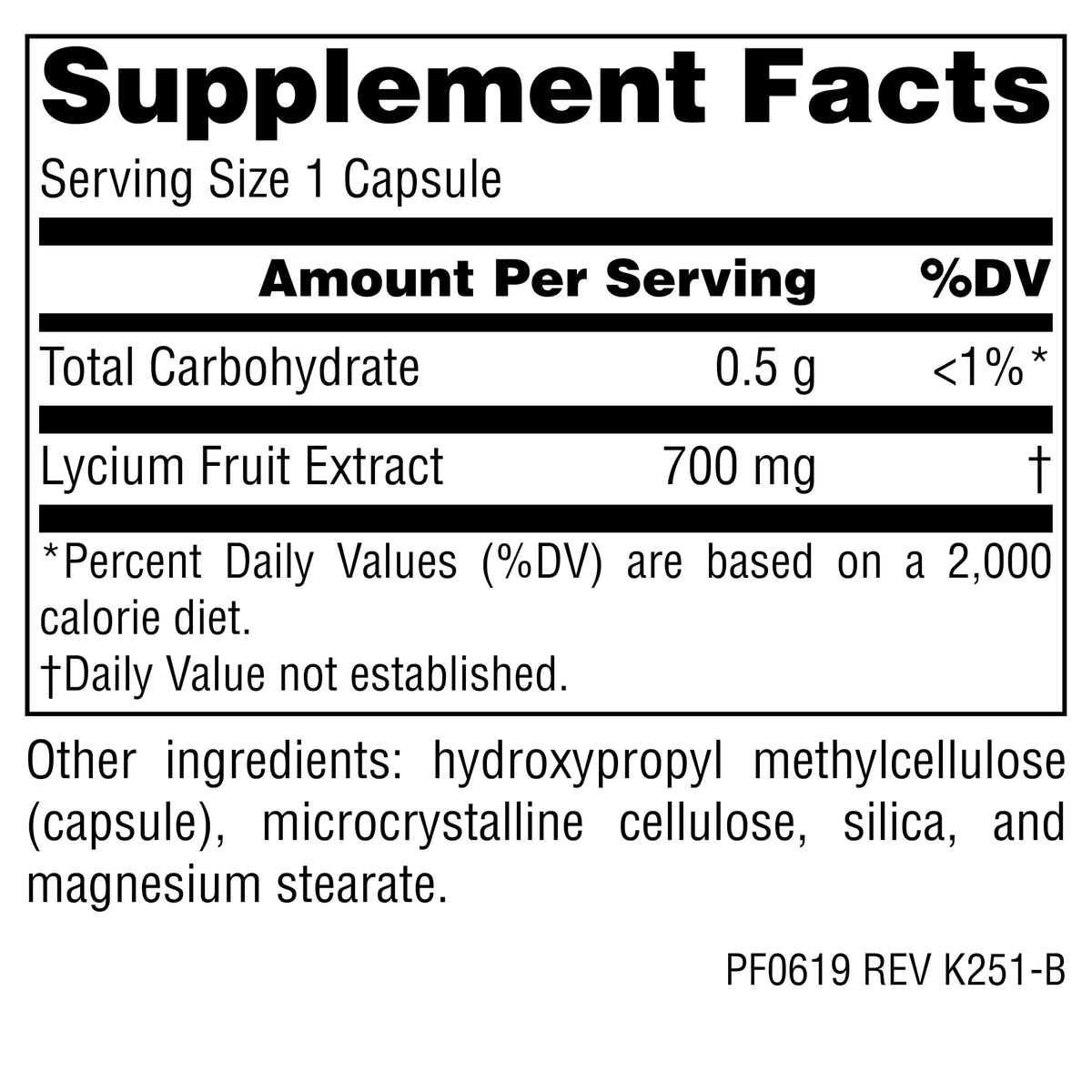 Planetary Herbals Baies de Goji 700mg 180 Capsules Végétariennes arrière de l'emballage