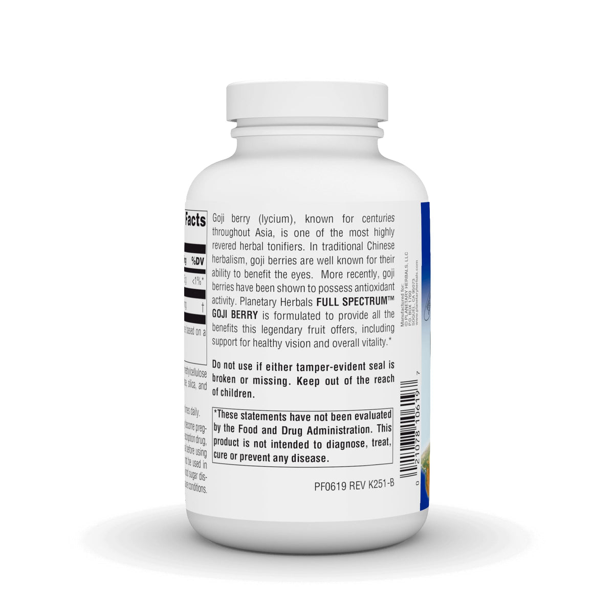 Planetary Herbals Baies de Goji 700mg 180 Capsules Végétariennes avec des baies de goji en arrière-plan