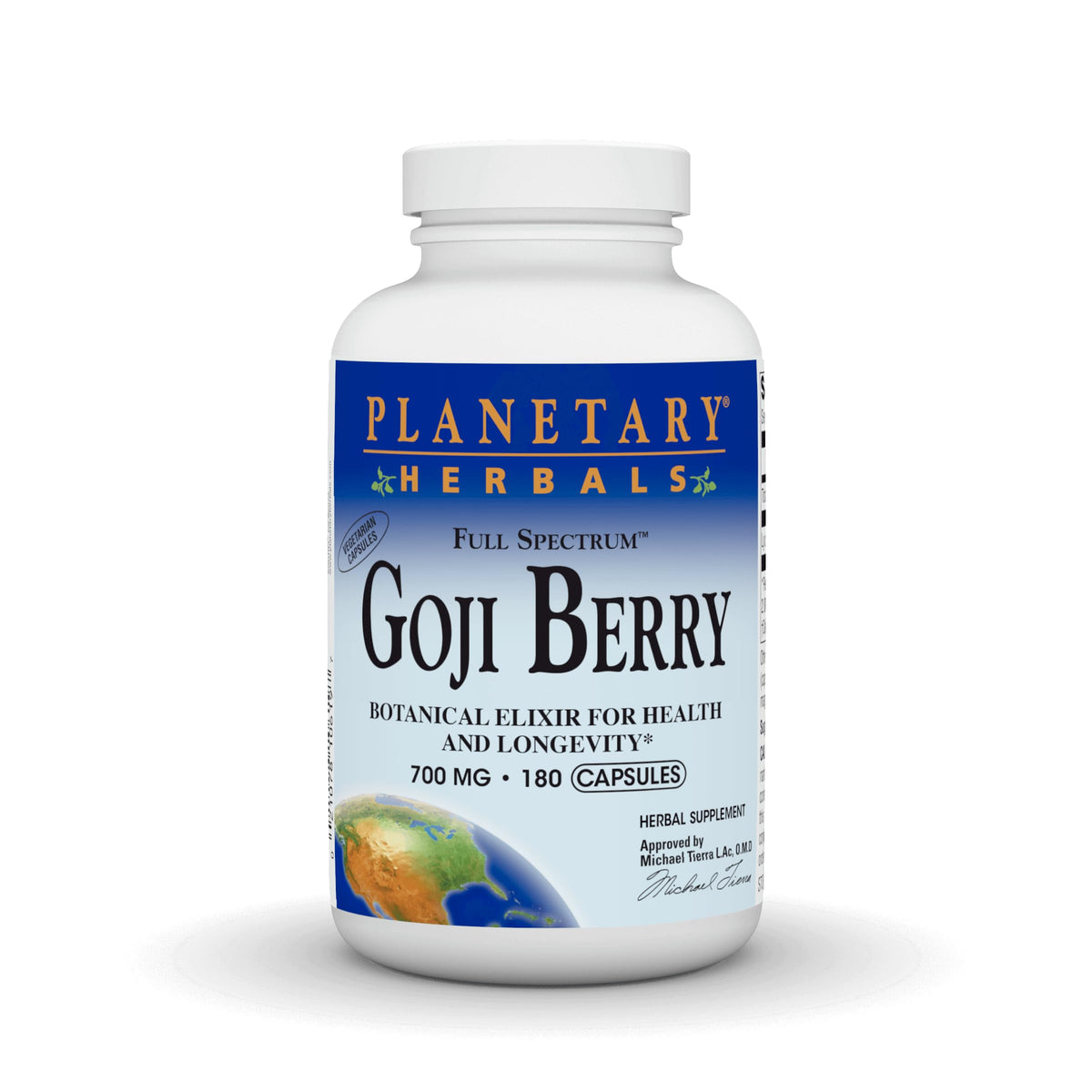 Planetary Herbals Baies de Goji 700mg 180 Capsules Végétariennes vue de face