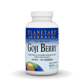 Planetary Herbals Baies de Goji 700mg 180 Capsules Végétariennes vue de face