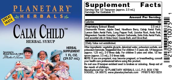 Planetary Herbals Calm Child sirop 2,5 ml bouteille ouverte