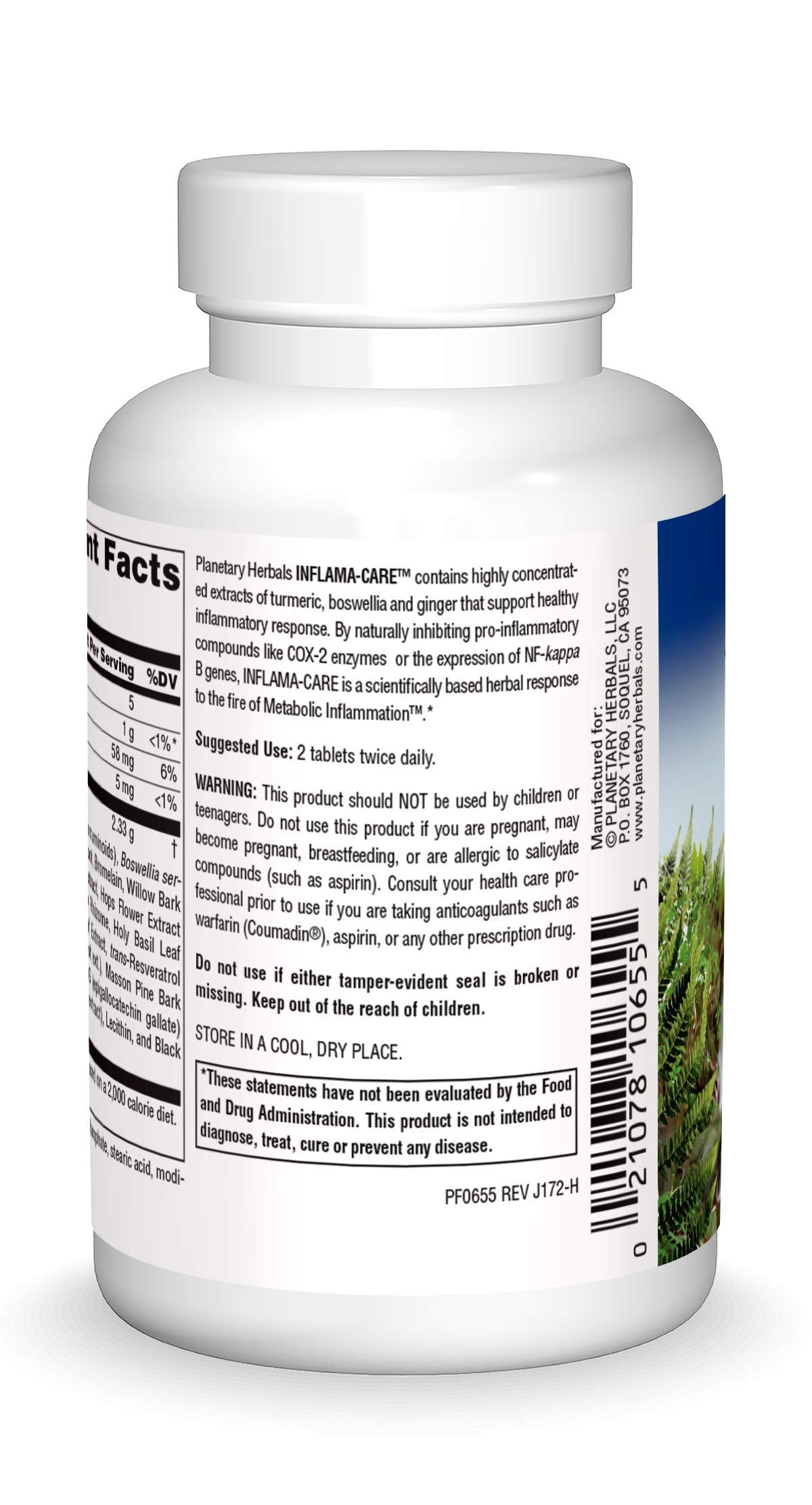 Planetary Herbals Inflama-Care 1165mg comprimés vue arrière