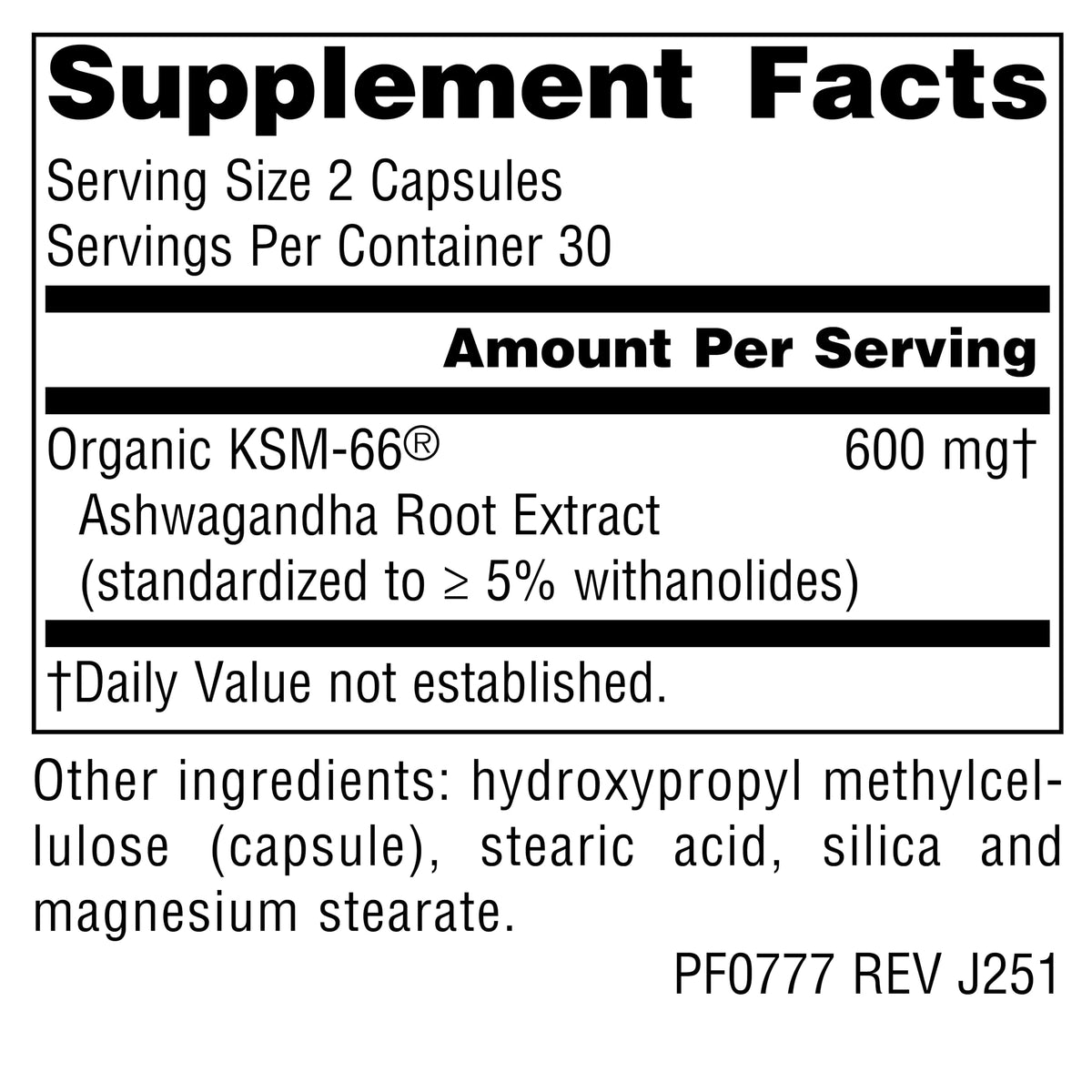 Planetary Herbals KSM-66 Ashwagandha 600 mg capsules végétariennes arrière