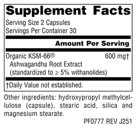 Planetary Herbals KSM-66 Ashwagandha 600 mg capsules végétariennes arrière