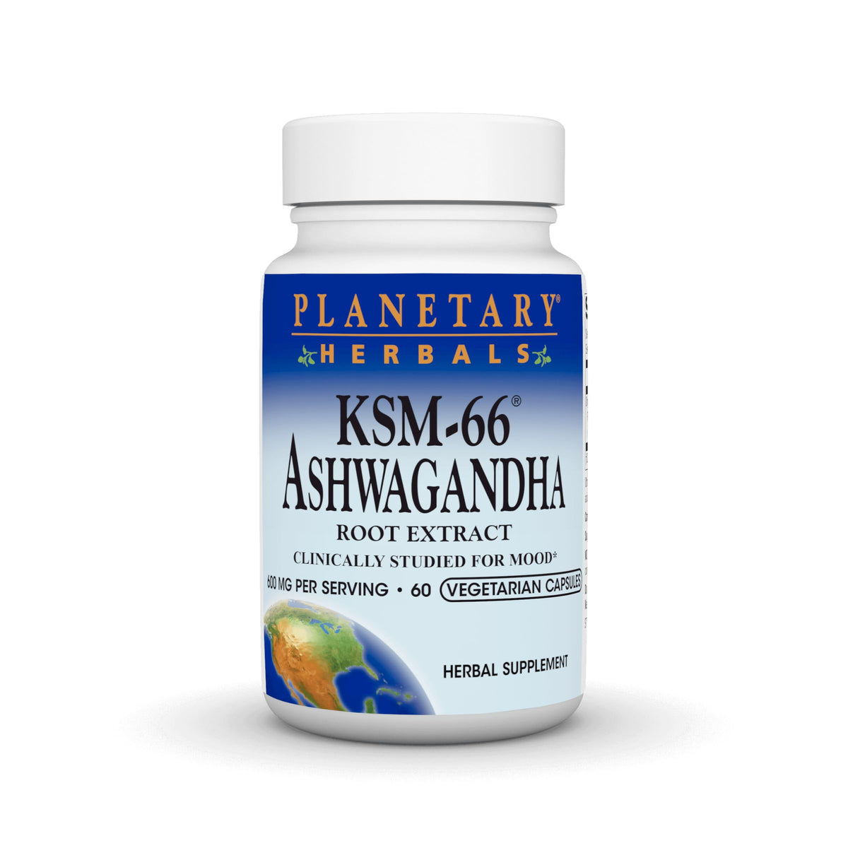 Planetary Herbals KSM-66 Ashwagandha 600 mg capsules végétariennes face