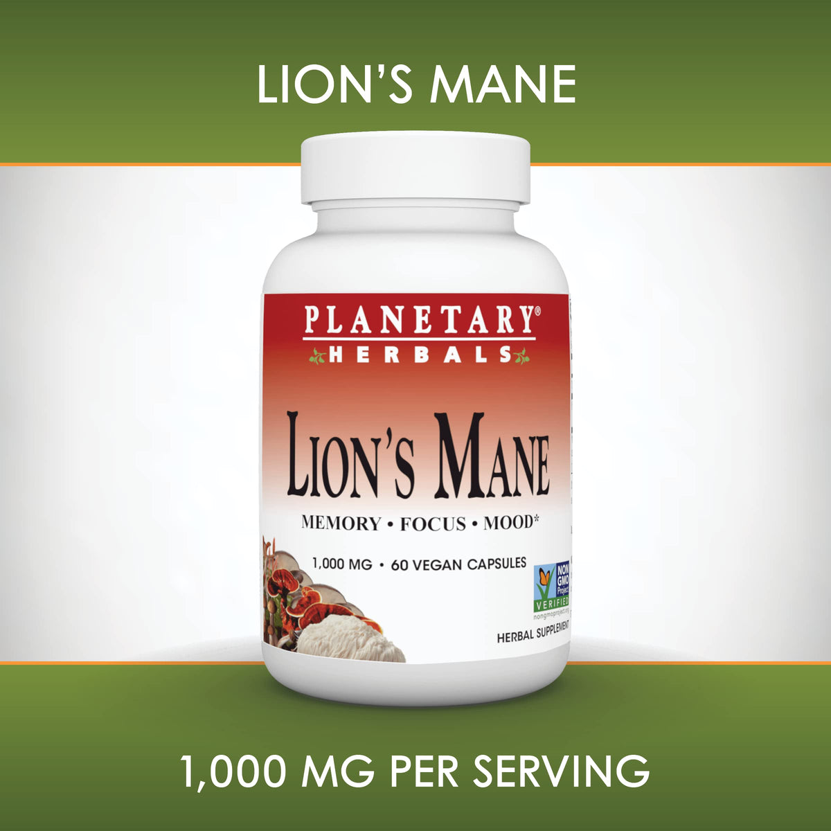 Planetary Herbals Lion's Mane capsules avec verre d'eau